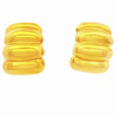 MAZ Sculptural Ribbed 14K Yellow Gold Statement Earrings, Circa 1980s