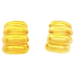 MAZ Sculptural Ribbed 14K Yellow Gold Statement Earrings, Circa 1980s