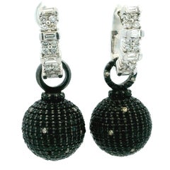 Convertible 5 Carat Black and White Diamond 18K Gold Ball Drop Earrings