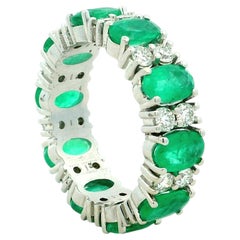 Colombian Emerald and Diamond 18K White Gold Full Eternity Band Ring