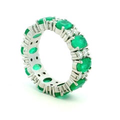 Colombian Emerald and Diamond 18K White Gold Full Eternity Band Ring