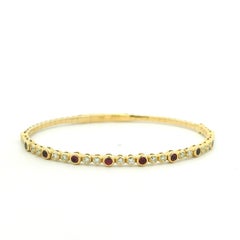 Vintage Ruby and Diamond Bezel-Set Flexible 14K Yellow Gold Bracelet