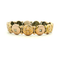 Antique Victorian 14K Rose Gold Diamond Fleur-de-Lis Link Bracelet