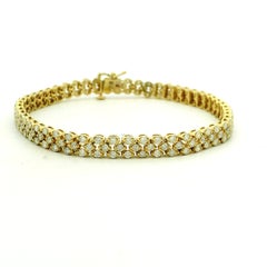 Circa 1990 14K Yellow Gold Three-Row Diamond Bracelet, 7.80 Carats