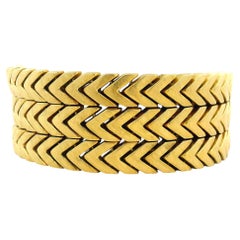 Circa 1970 Italian 18K Gold Three-Row Chevron Articulated Bracelet