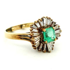 Circa 1980 14K Gold 0.88 Carat Emerald and 1.50 Carat Diamond Ballerina Ring