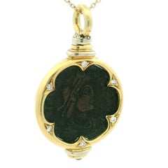 Vintage 18K Gold Ancient Coin Diamond and Sapphire Pendant, circa 1980