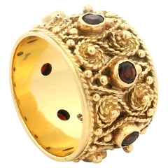 1970s Etruscan Revival 14K Gold Ruby Granulation Wide Band Ring