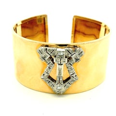 Art Deco Diamond Platinum and 14K Gold Wide Marriage Cuff Bracelet