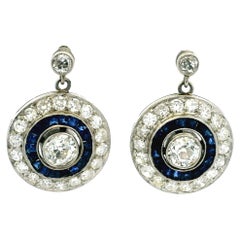 Belle Époque Platinum Diamond & Sapphire Target Earrings, circa 1915