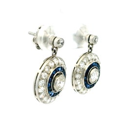 Belle Époque Platinum Diamond & Sapphire Target Earrings, circa 1915