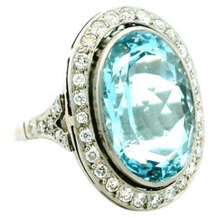 Circa 1920 Platinum 8 Carat Aquamarine and Diamond Ring