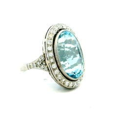 Circa 1920 Platinum 8 Carat Aquamarine and Diamond Ring