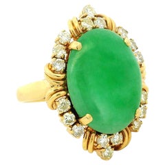 GIA Jadeite Diamond 18K Gold Italian Ring, circa 1970