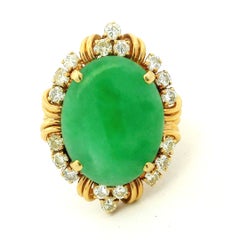 GIA Jadeite Diamond 18K Gold Italian Ring, circa 1970