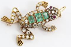 Vintage 18K Gold Diamond Ruby French Frog Pendant