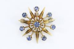 Antique Art Deco 18K Gold Sapphire Star Burst / Snowflake Pendant / Brooch