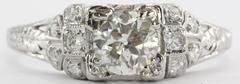 Antique Art Deco Platinum Old European Cut Diamond Engagement Ring
