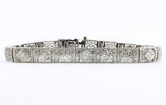 Antique Art Deco 14K White Gold & Old Mine Diamond Bracelet .50 TCW
