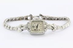 Antique 14K White Gold & Diamond 17 Jewel Hamilton Watch
