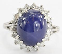 Antique Art Deco Blue Star 7.5 Carat Sapphire and Diamond White Gold Ring