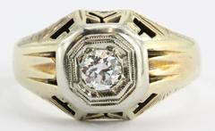 Antique 14K Two Tone Gold Art Deco Old European Diamond Ring