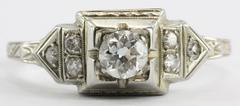 Art Deco 18K White Gold 1/2 Carat Old Mine Cut Diamond Engagement Ring
