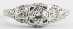 Antique Platinum Old European Cut Diamond Cathedral Set Engagement Ring by Byard Brogan