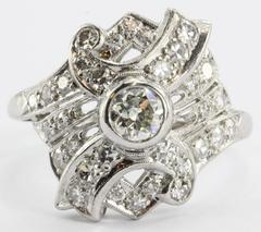Antique Art Deco Diamond 
Platinum Engagement Ring .60 Old European Center