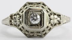Antique Art Nouveau 18K White Gold & Diamond Shamrock Clover Engagement Ring