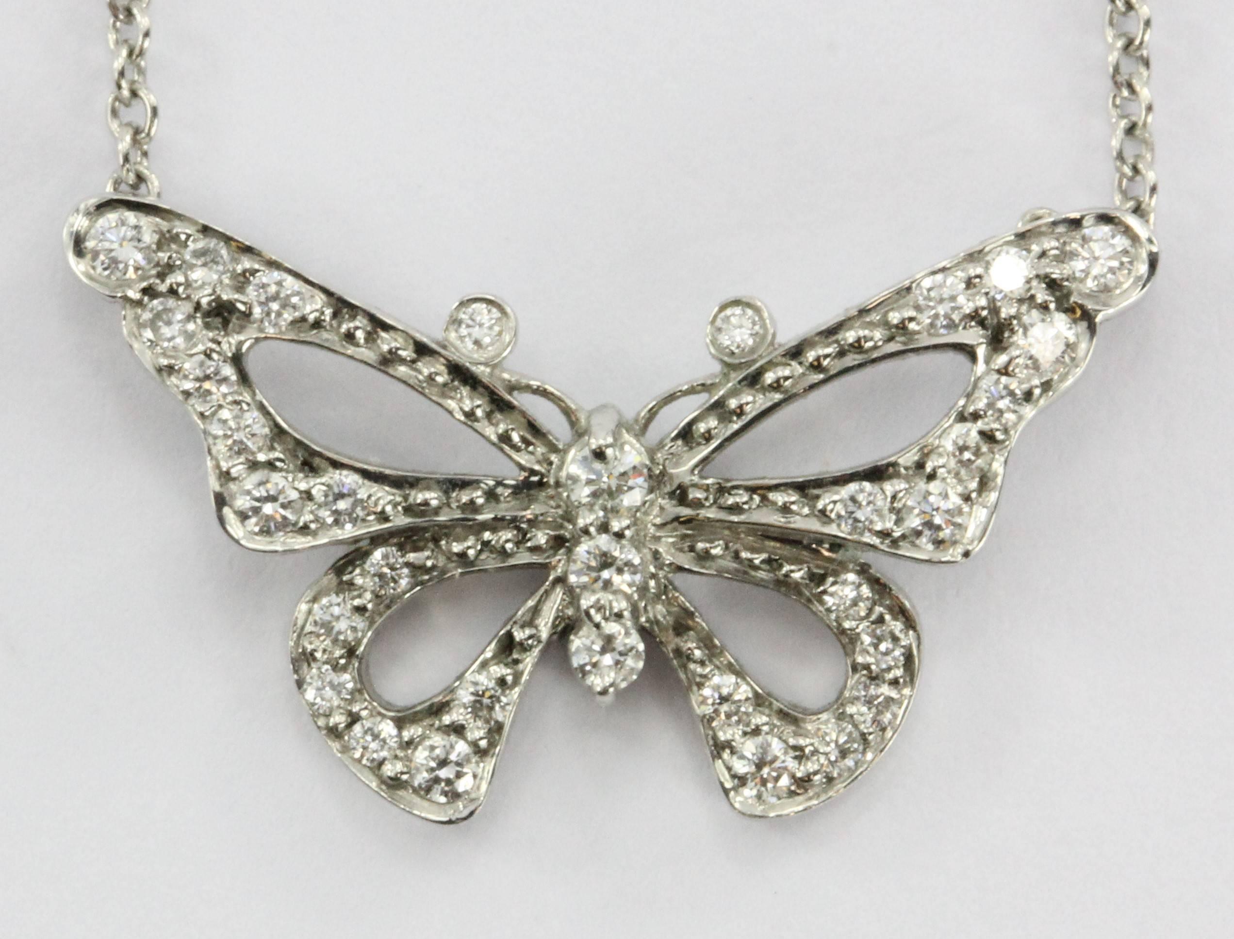 Tiffany & Co Platinum & Diamond Butterfly Pendant Necklace