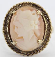10K Gold Hand Carved Victorian Revival Carved Shell Cameo Ring
