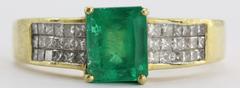 18k Gold 1.5 Carat Emerald & Pave Set Diamond Ring