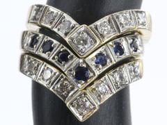 Maurice Tishman 14K Diamond & Sapphire Set of 3 Stackable Antique Rings