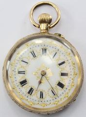 14K Gold Swiss La Chaux-de-Fonds Hand Painted Enamel Pocket Watch Circa 1900