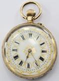 Montre de poche en or 14K suisse La Chaux-de-Fonds émaillée et peinte à la main Circa 1900