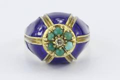 Art Deco Enos Richardson Blue Enamel, Turquoise Diamond Dome Ring