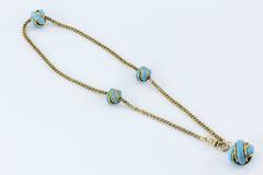 18K Gold Turquoise Enamel Watch Chain Conversion Necklace / Bracelet Circa 1930