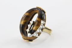 Tiger's Eye Diamond Gold Subtle Snake Ring