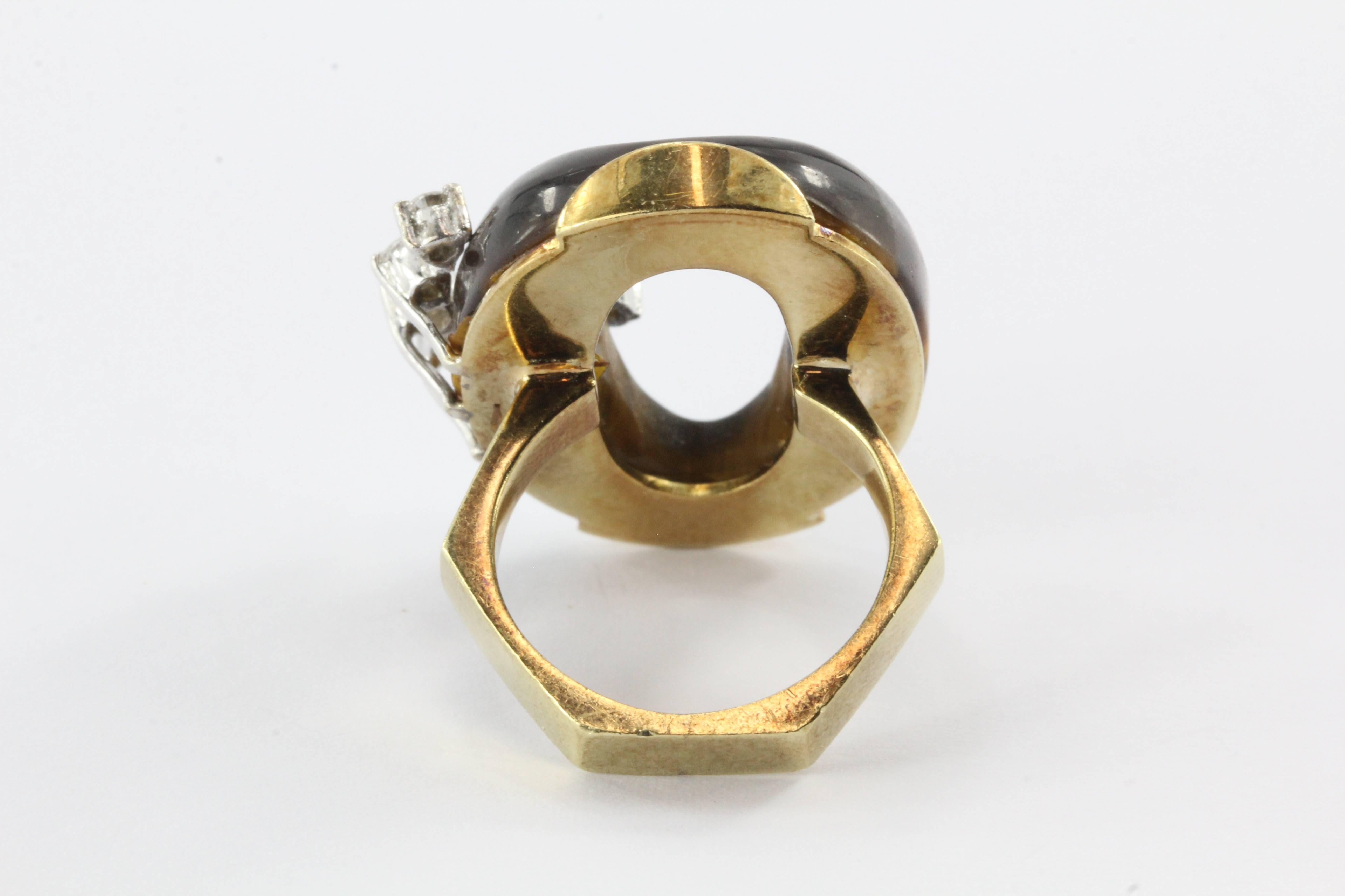 Tiger's Eye Diamond Gold Subtle Snake Ring  1