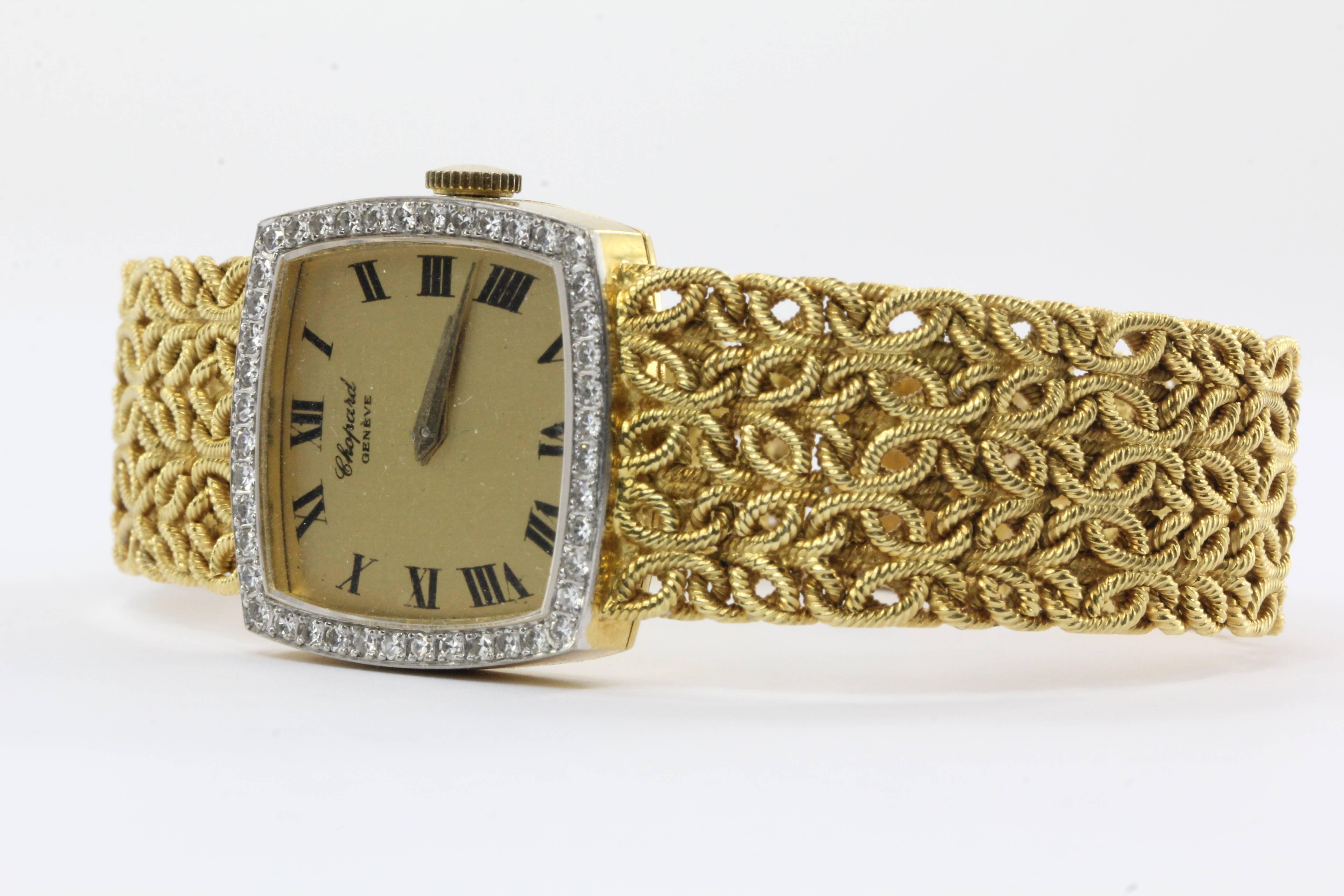 Women's Chopard  Diamond Watch with Byzantine Wheat Chain Bracelet