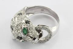 Emerald Diamond Gold Figural Leopard Ring