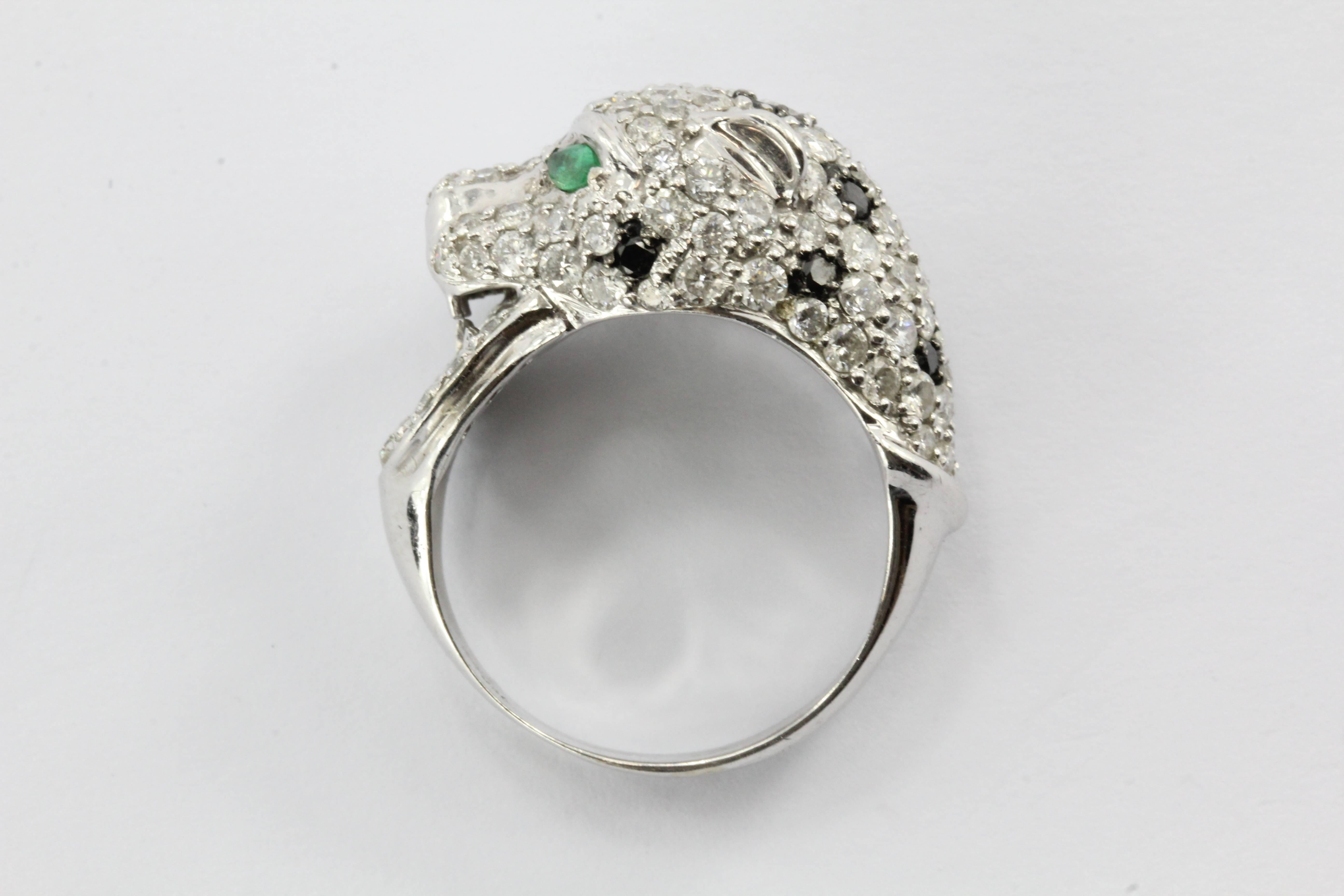 Emerald Diamond Gold Figural Leopard Ring 3