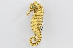 Tiffany & Co. Emerald Diamond Gold Seahorse Brooch