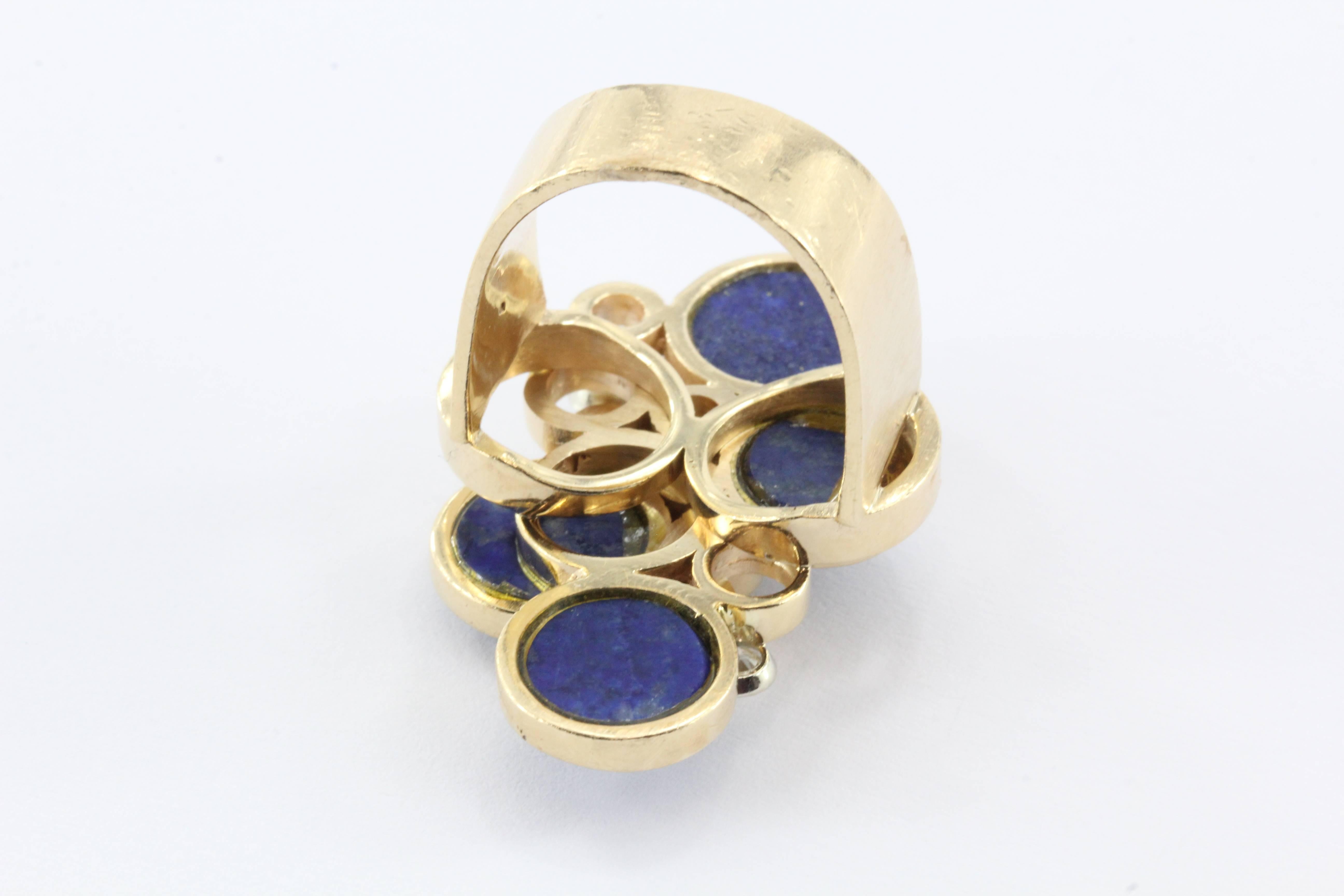 1940s Mid Century Lapis Diamond Gold Ring In Excellent Condition In Cape May, NJ
