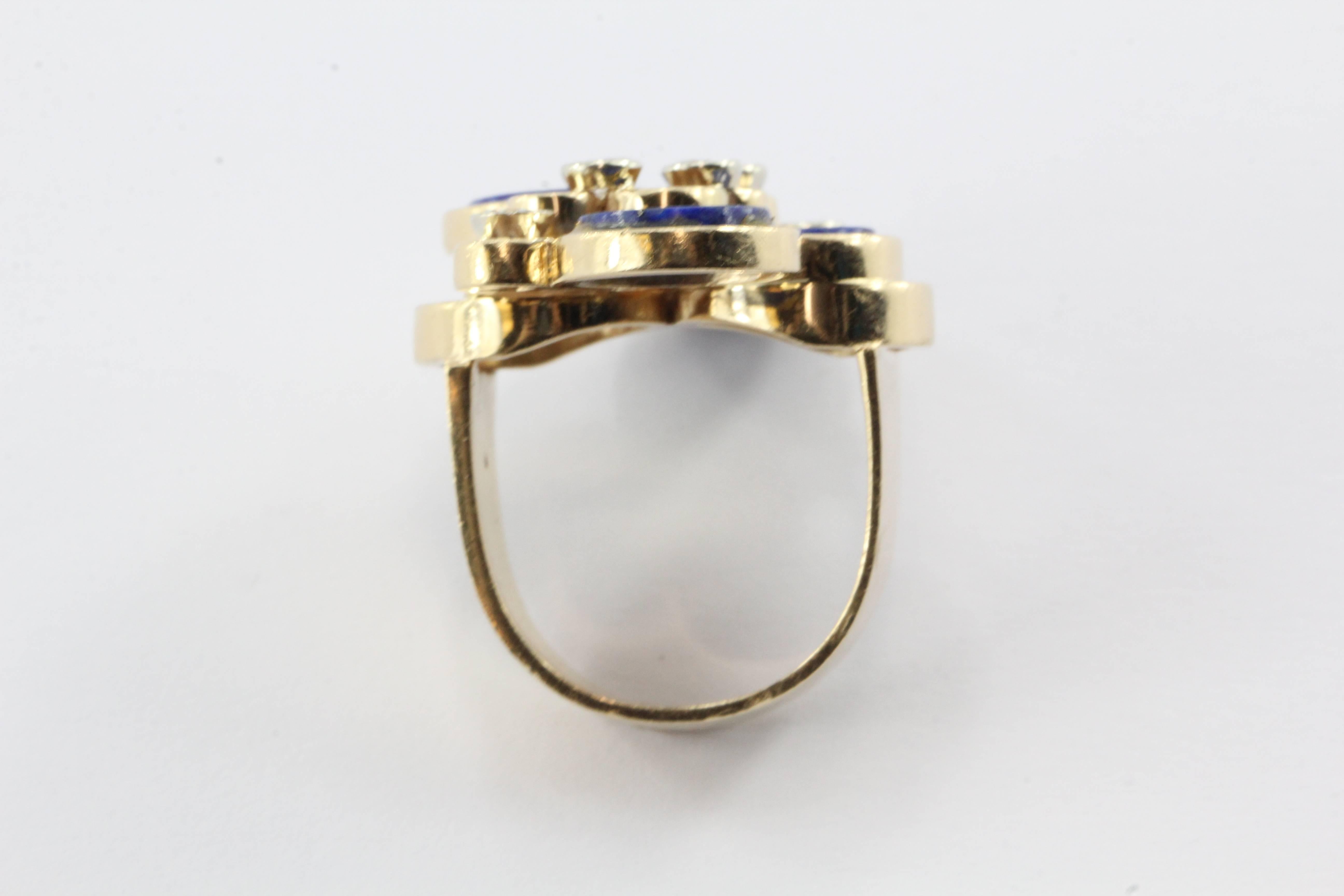 1940s Mid Century Lapis Diamond Gold Ring 1
