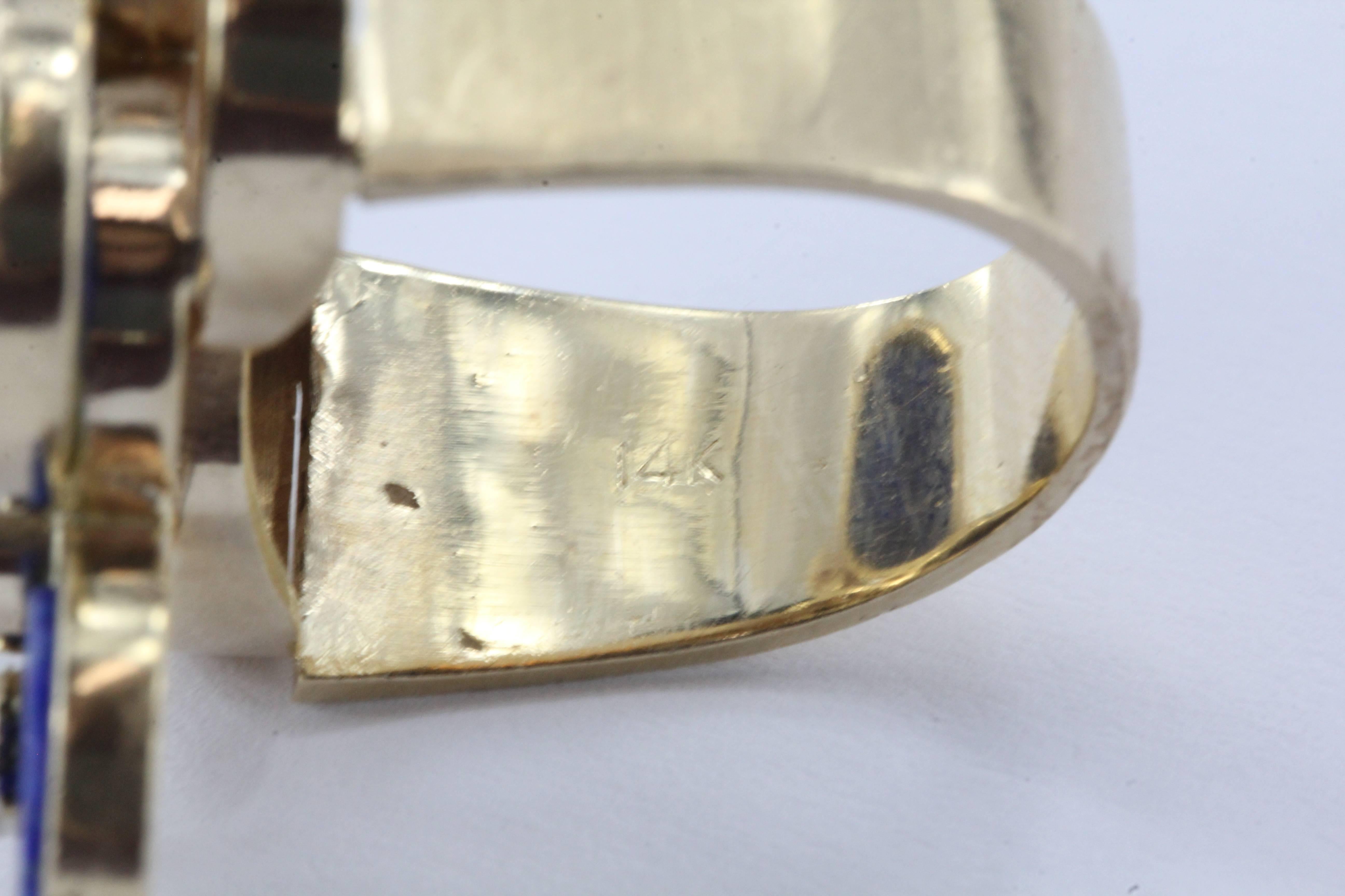 1940s Mid Century Lapis Diamond Gold Ring 4