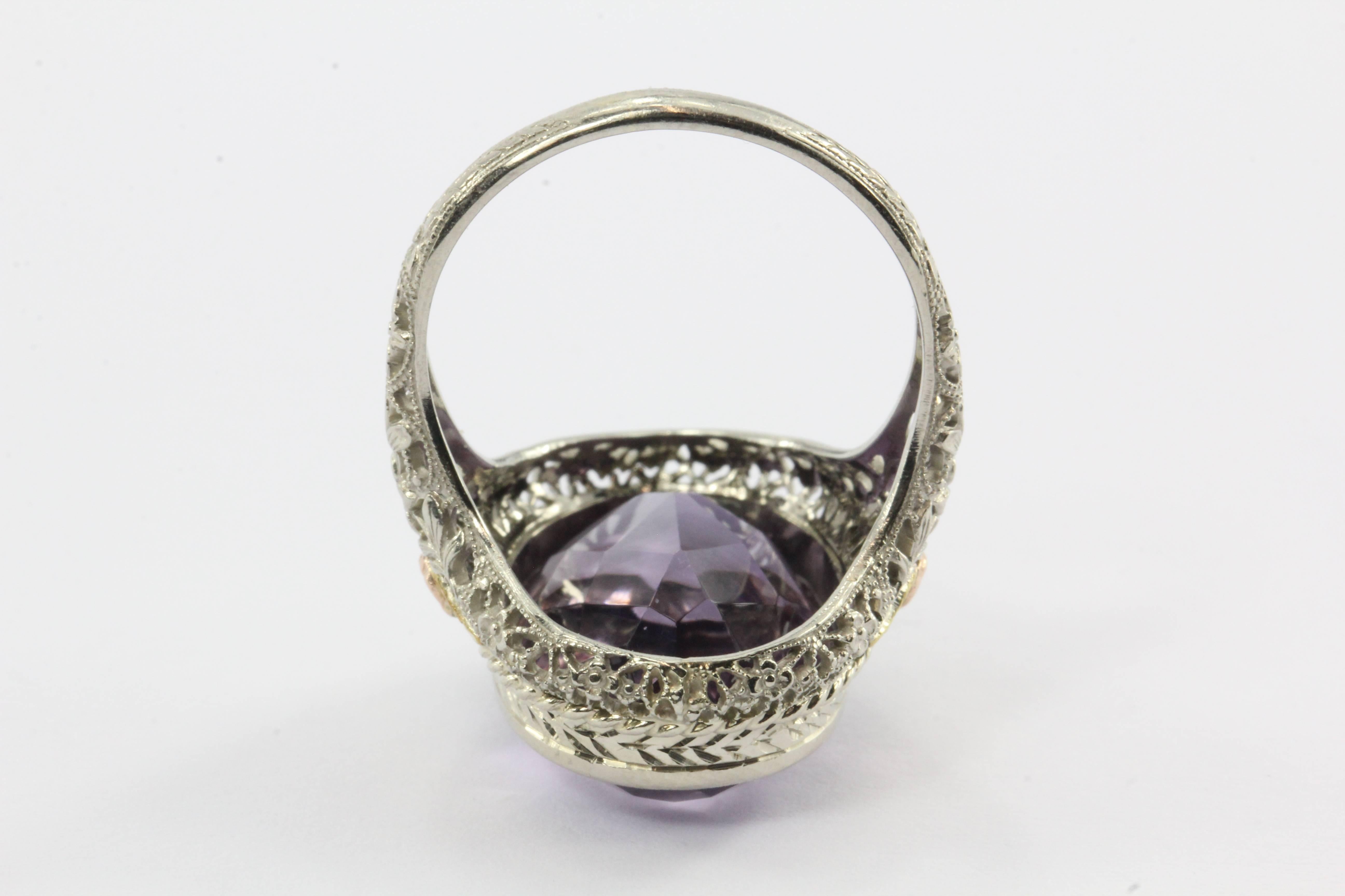 Women's or Men's 14k Gold and 11 Carat Amethyst Victorian Revival Ring