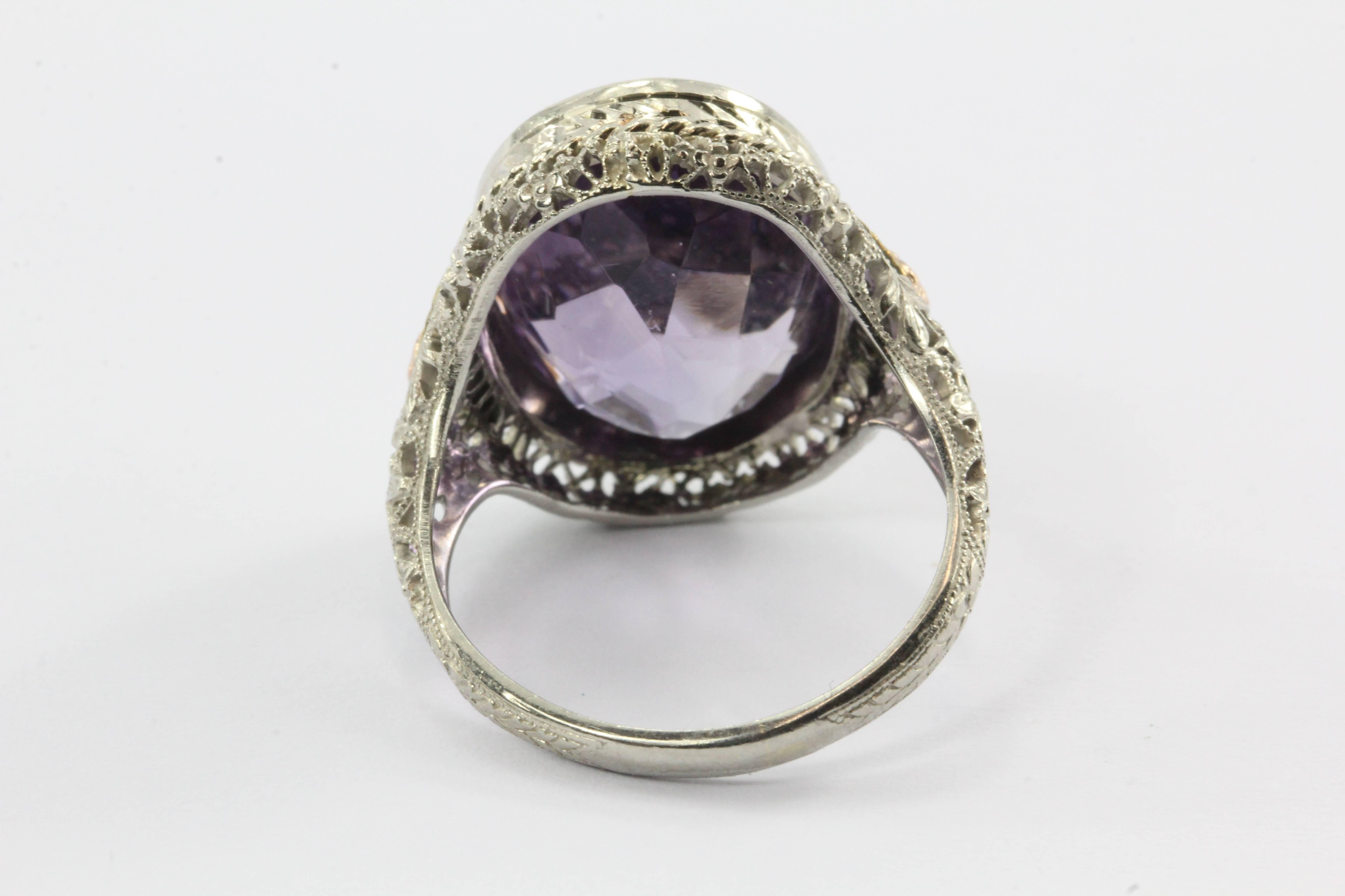 14k Gold and 11 Carat Amethyst Victorian Revival Ring 1