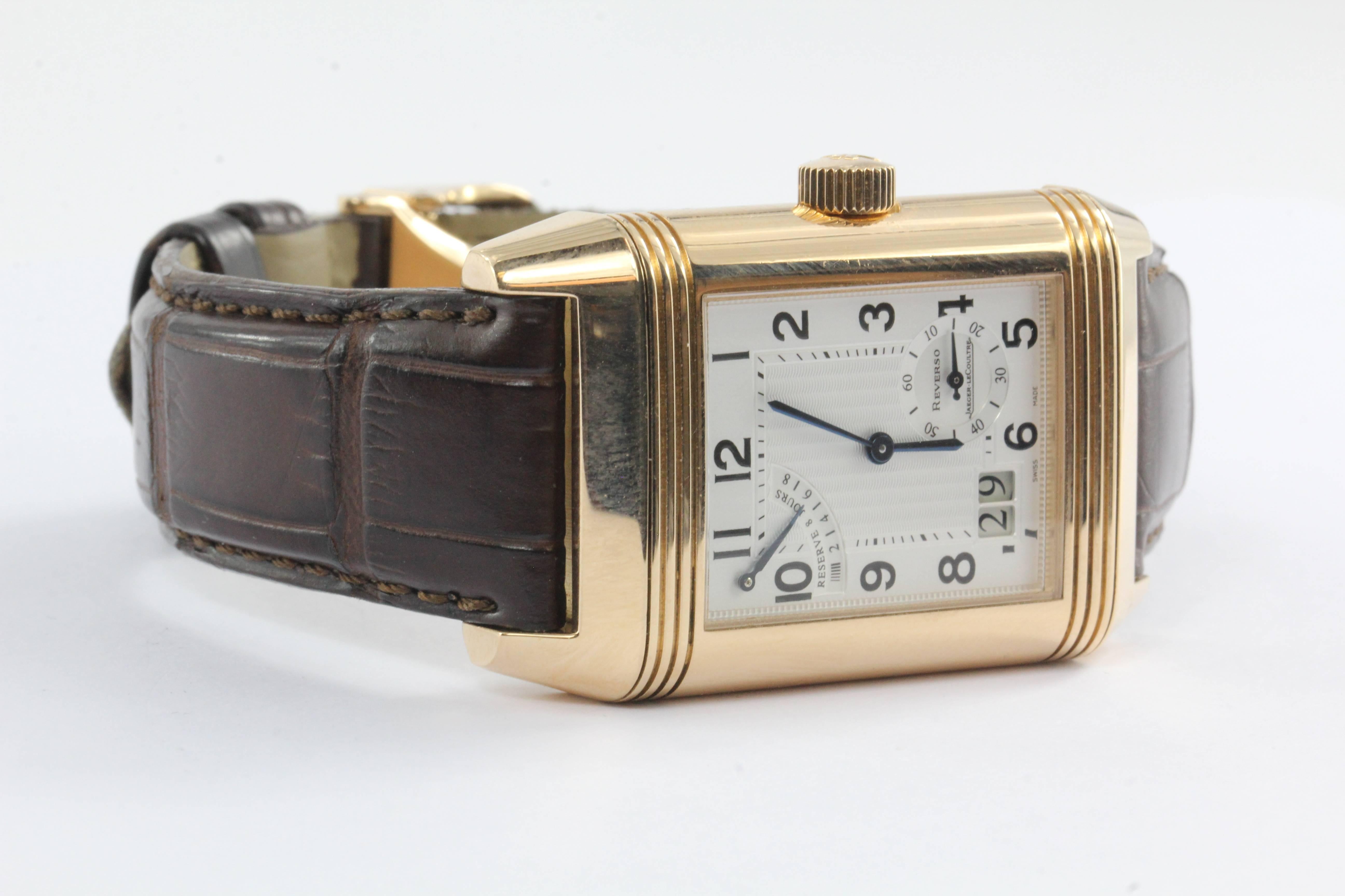 Women's or Men's Jaeger LeCoultre Rose Gold Reverso Grande Date Wristwatch Ref Q3002401